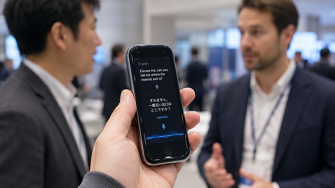 ai translator factory audit - AI translator providing real-time translation during a business conversation