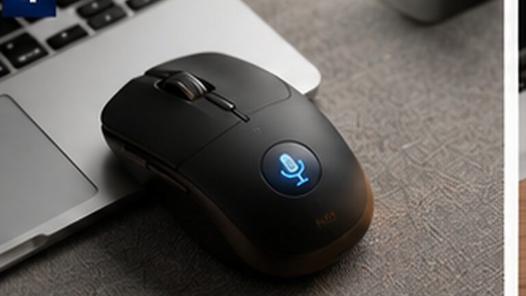 Wireless rechargeable AI voice mouse beside a laptop